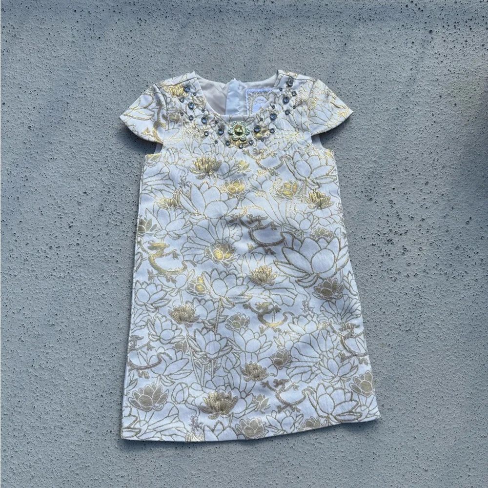 2 Disney Gold and Cream Floral Kids Dress Size 2 & Size 5/6